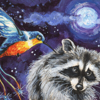 Raccoon with Bird by Katya Bazhlekova