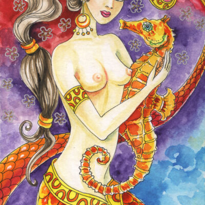 Mermaid with Seahorse - by Katya Bazhlekova