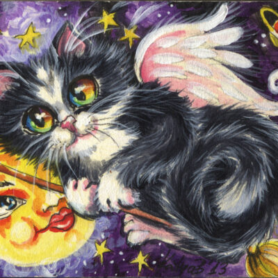 Halloween Cat in Space - by Katya Bazhleokva