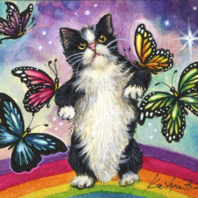 Cat with Butterflies - by Katya Bazhlekova