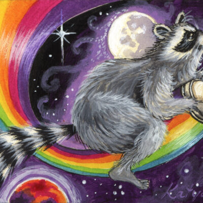 Space Drummer - Raccoons by Katya Bazhlekova