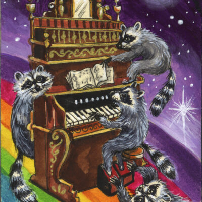 Raccoons playing on Harpsichord by Katya Bazhlekova