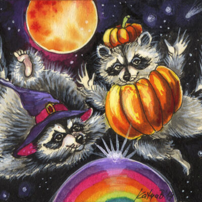 Halloween Space Trip - Raccoons by Katya Bazhlekova